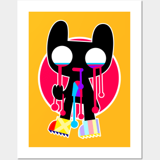 Black Drip Cat Doodle WOZZ Posters and Art